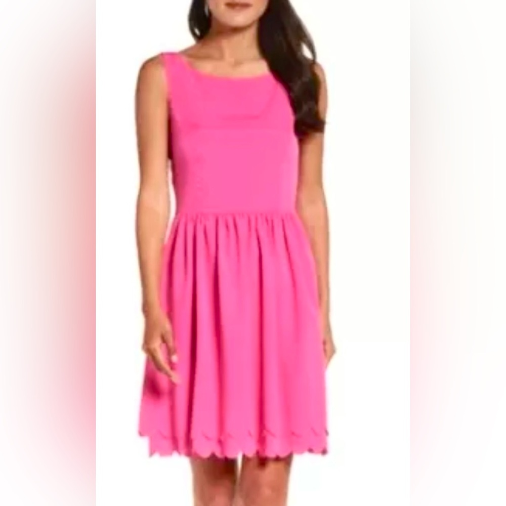 Eliza J Sleeveless Easy A-line Above Knee Dress Petal Scalloped Hemline Hot Pink